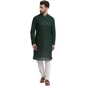 Green Party Wear/Wedding  Georgette Chikankari Kurta Pyjama Set